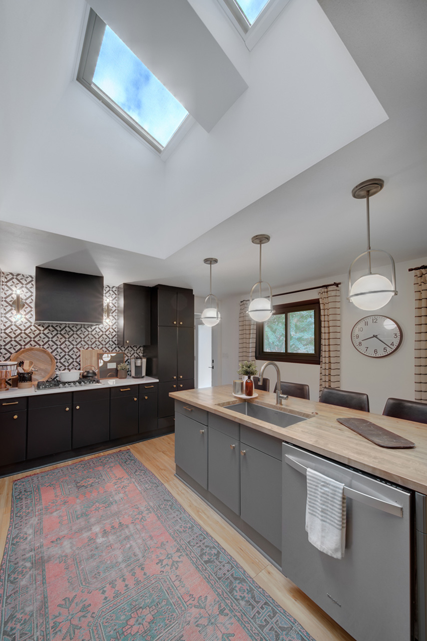 Bright-Green-Door, Skylights, Kitchen